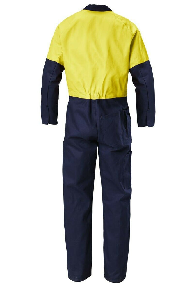 Hard Yakka Hi-Vis 2 Tone Work Phone Cotton Drill Coverall Overalls Y00270