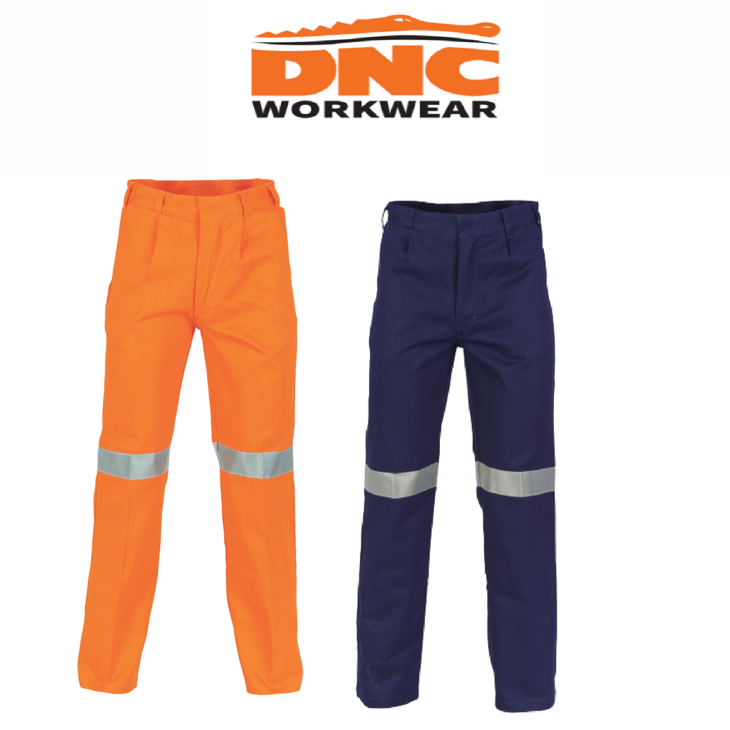 DNC Workwear Mens Hi-Vis Cotton Drill Pant 3M Taped Flame Retardant Work 3314