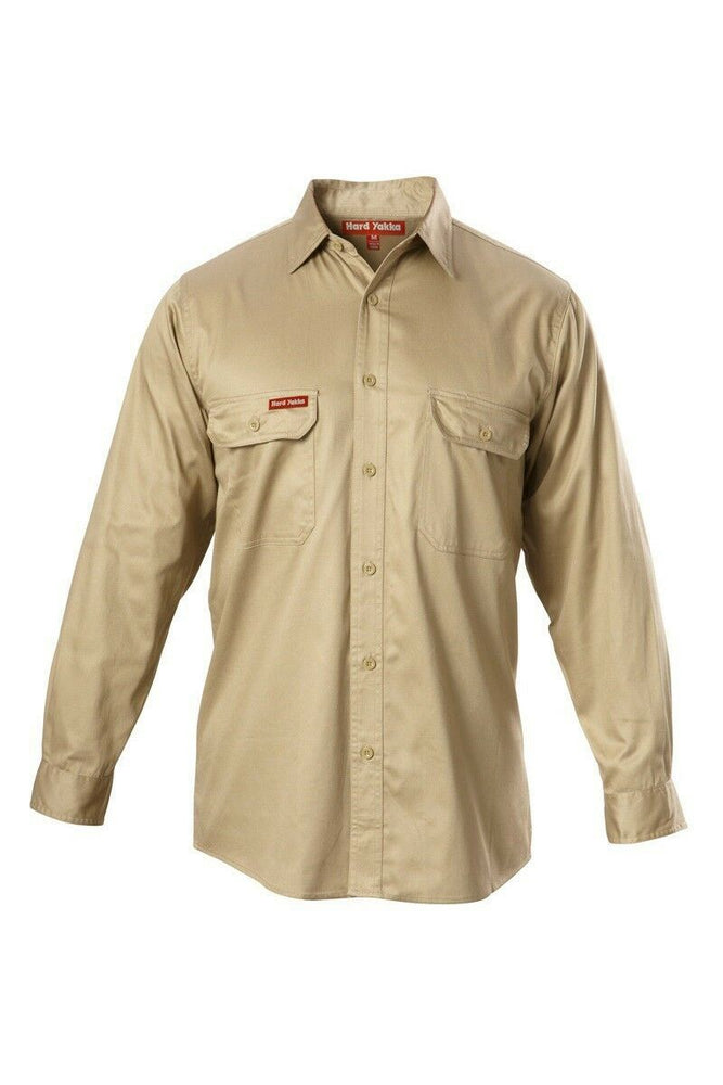 Hard Yakka Long Sleeve Cotton Drill Work Shirt Tradie Safety Button Y07500