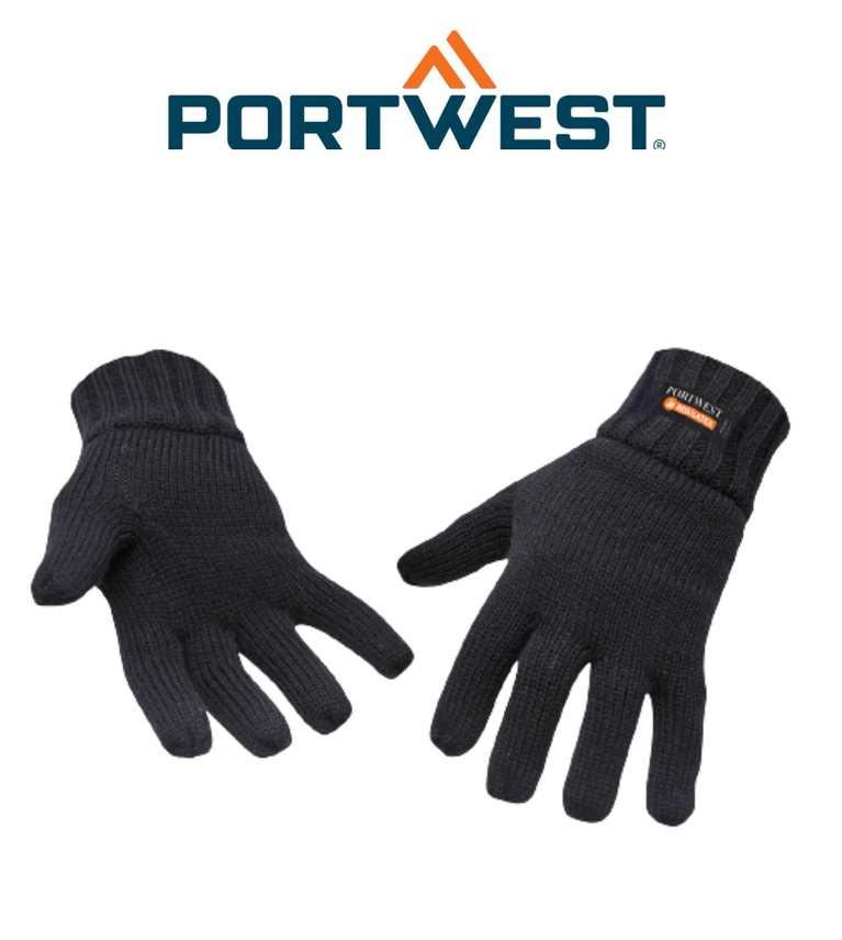 Portwest Knit Glove Insulatex Lined Warm Comfort Black Knitted Cuff GL13