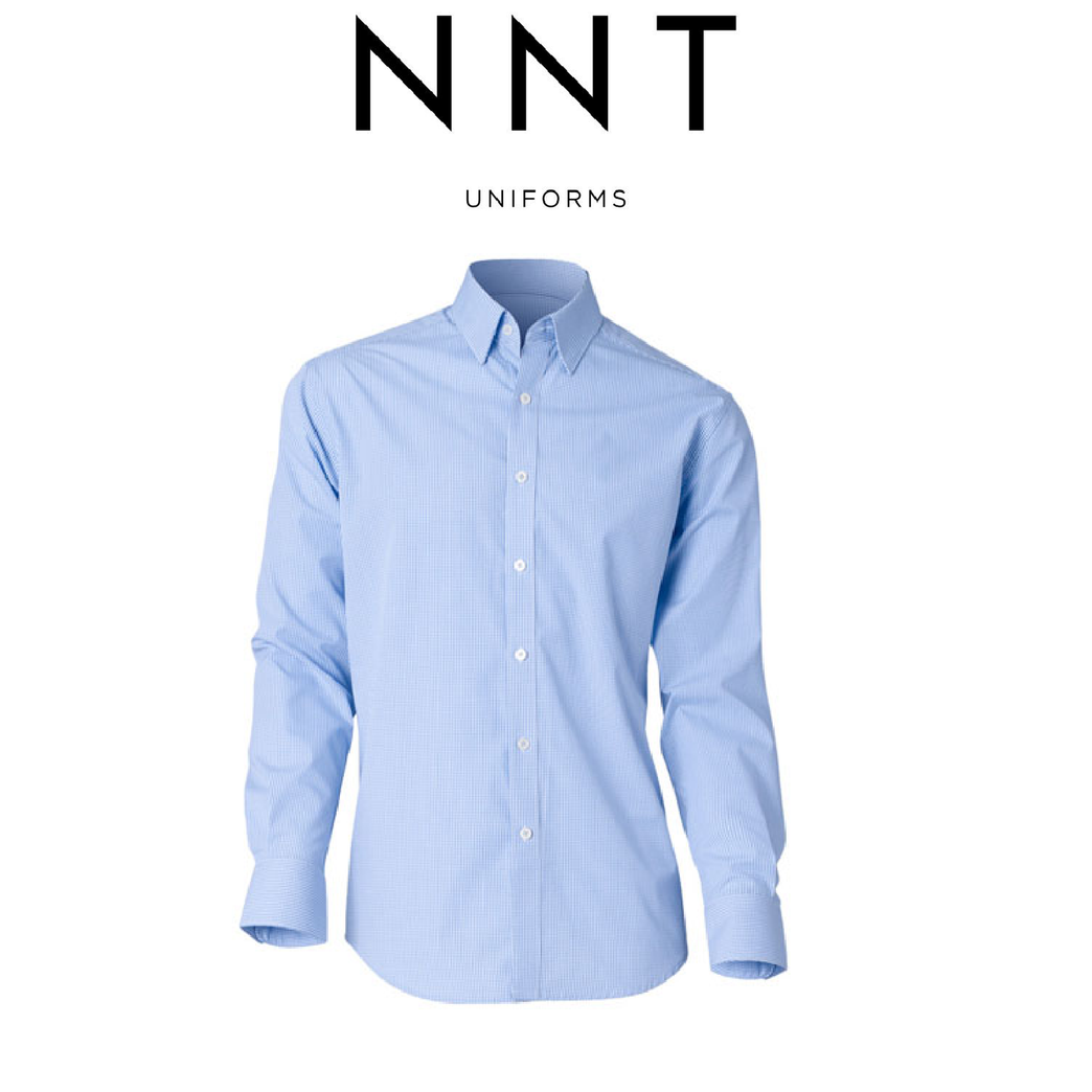 NNT Mens Gingham Long Sleeve Shirt Trim Cotton Blend Classic Fit Business CATDJN