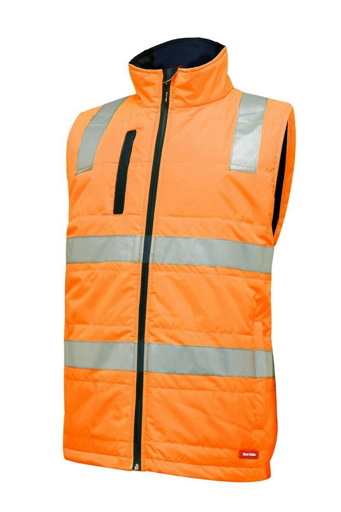 Mens Hard Yakka Hi Vis Puffer Vest Taped Safety Work Quilted Warm Winter Y19510