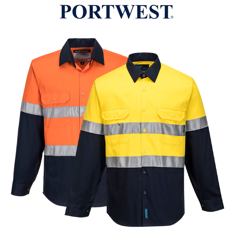 Portwest Mens Prime Mover Work Hi-Vis Two Tone Long Sleeve Shirt Taped MA101