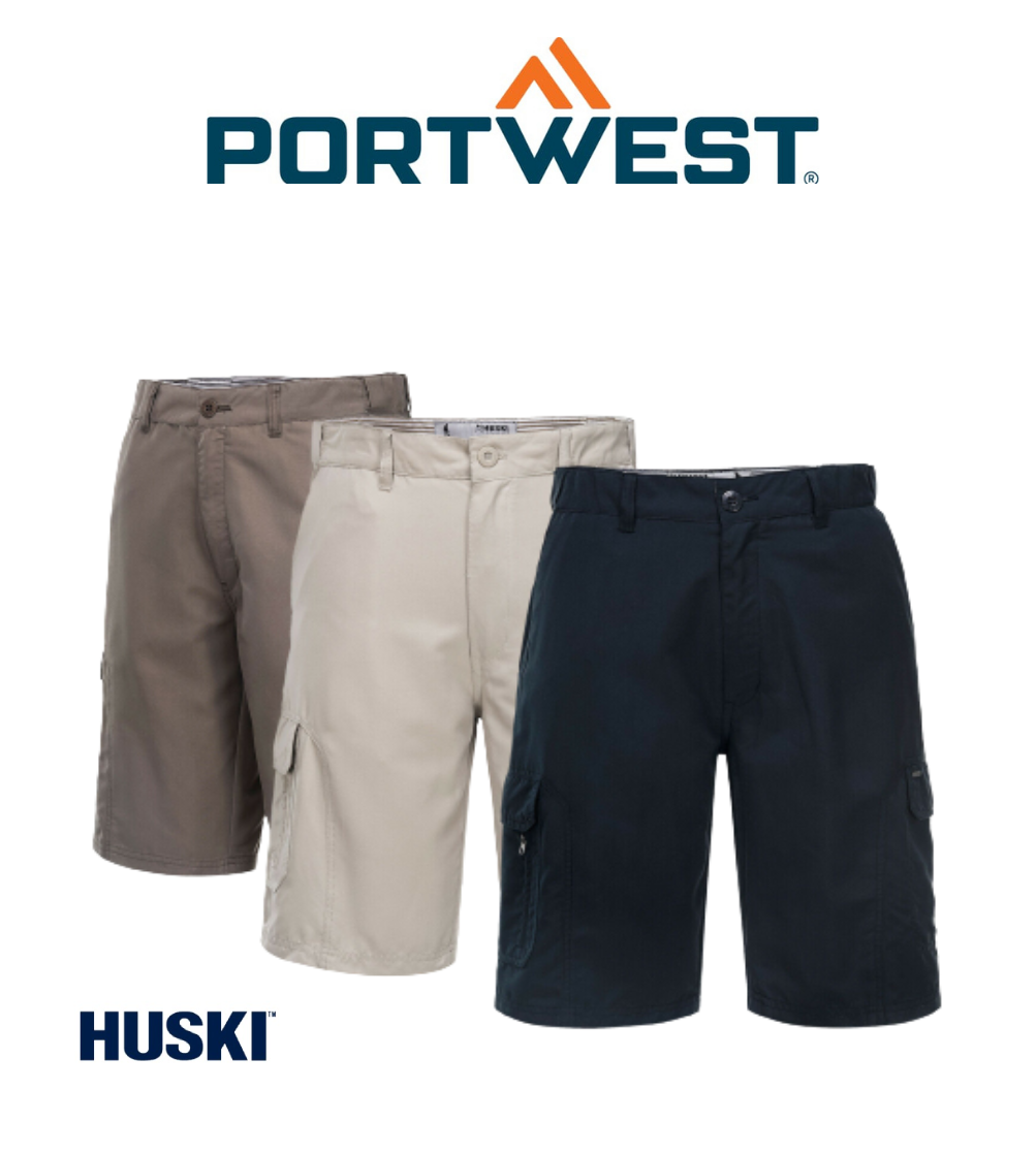 Portwest Mens Huski Cascade Shorts Cargo Waistband Belt Loops Work Safety K5206