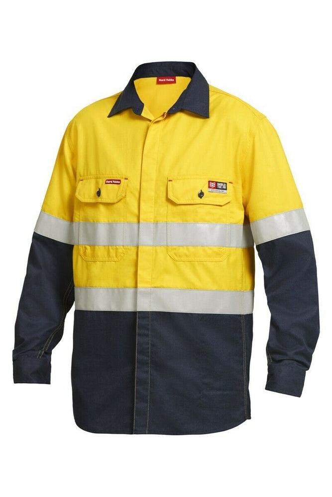 Mens Hard Yakka Protect Mining Work Hi-Vis Fire Resistant Safety Shirt Y04350