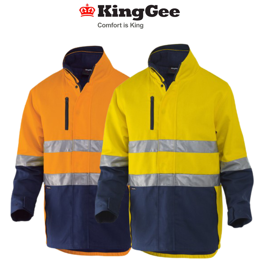 KingGee Mens Reflective 3 in 1 Cotton Jacket Work Lined Safe Quilted Vest K55400