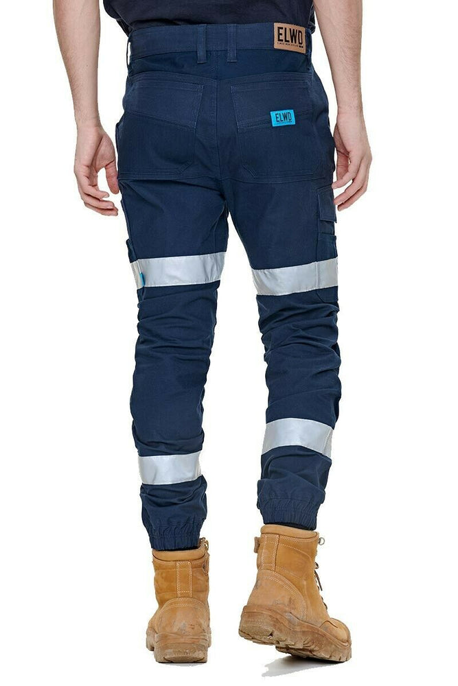 Elwood Mens Reflective Cuffed Work Pants Taped Pant Stretch Canvas Cargo EWD107