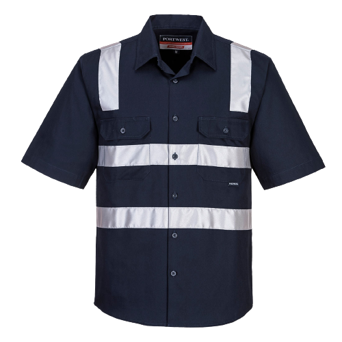 Portwest Brisbane Shirt, Short Sleeve, Regular Weight Reflective Work MS909