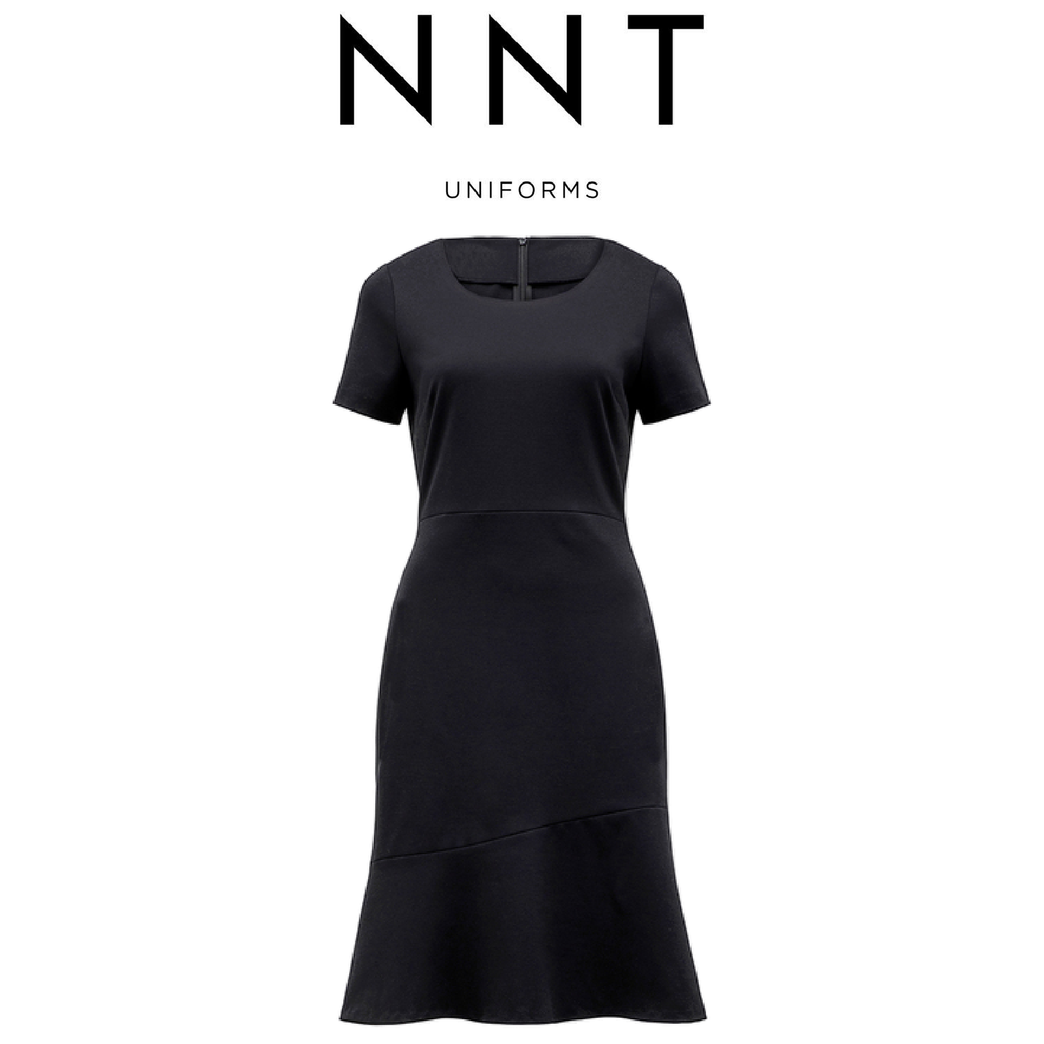 NNT Womens Short Sleeve Dress Ponte Knit Waist Seam Formal Knee Length CAT67K