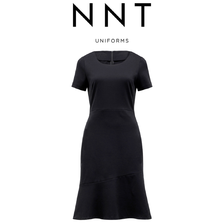 NNT Womens Short Sleeve Dress Ponte Knit Waist Seam Formal Knee Length CAT67K