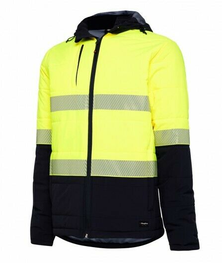 KingGee Mens Reflective Puffer Jacket Hi-Vis Hood Work Safety Waterproof K55015