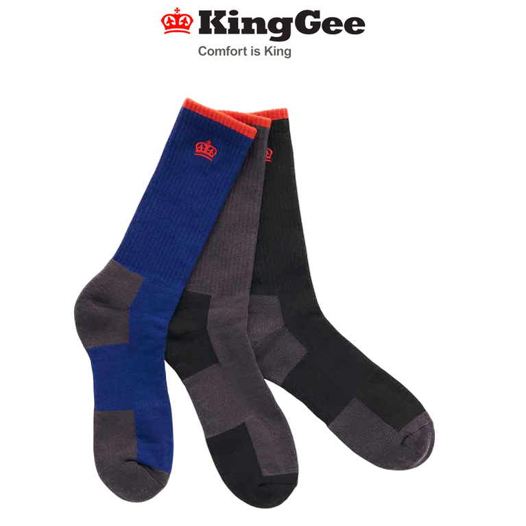 KingGee Mens Eco Crew Socks 3 Pack Comfortable Work Everyday Multicolored K09008