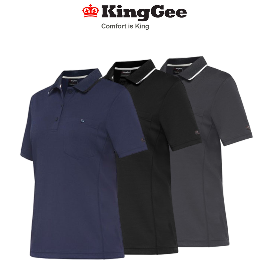 KingGee WorkCool Womens Spliced Polo S/S Shirt Comfort Work Hyperfreeze K44740