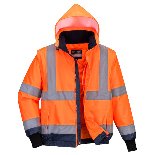 Portwest Hi-Vis Essential 2-in-1 Bomber Jacket with tape Reflective Safety MJ464