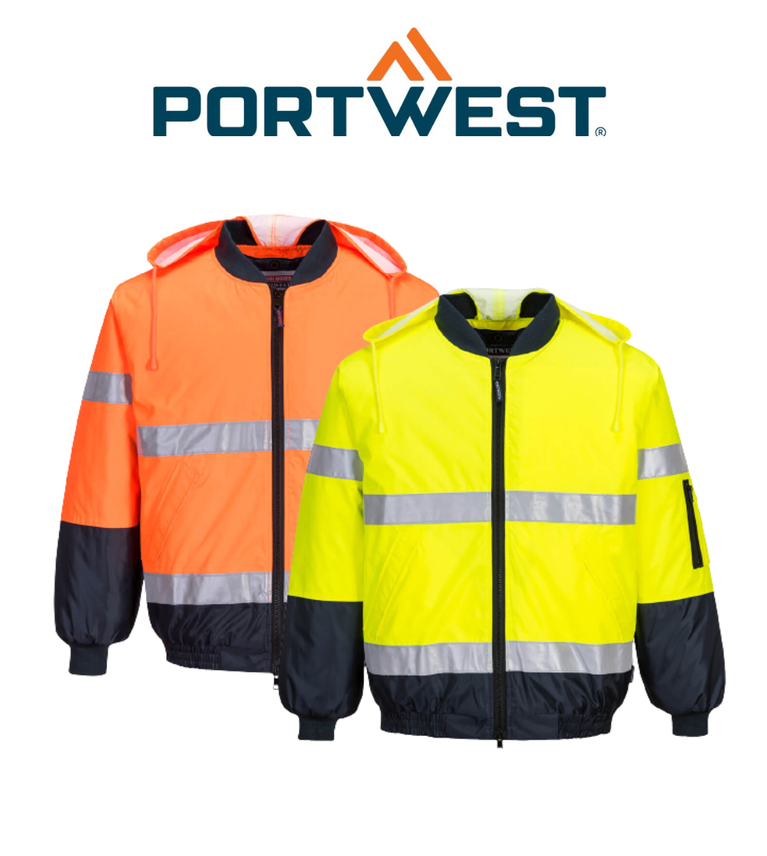 Portwest Hi-Vis Bomber Jacket with Tape 2 Tone Reflective Work Safety MJ504