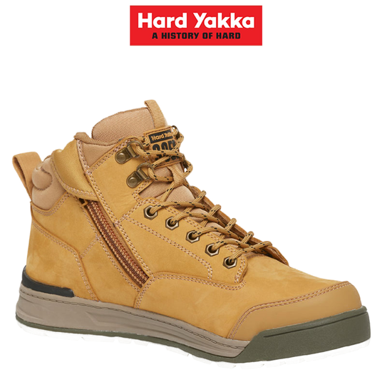 Hard Yakka 3056 Lace Zip Leather Work Safety Boots Memory Foam Protect Y60200