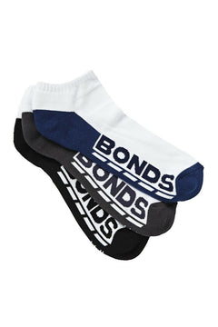 Mens Bonds Low Cut Socks Sports Active Invisi Grip 3 Pack Cotton Blend S8220N