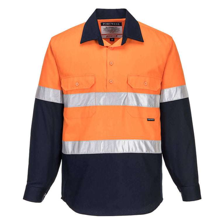 Portwest Mens Prime Mover Hi-Vis Work Shirt Long Sleeve Closed Front Taped MC101