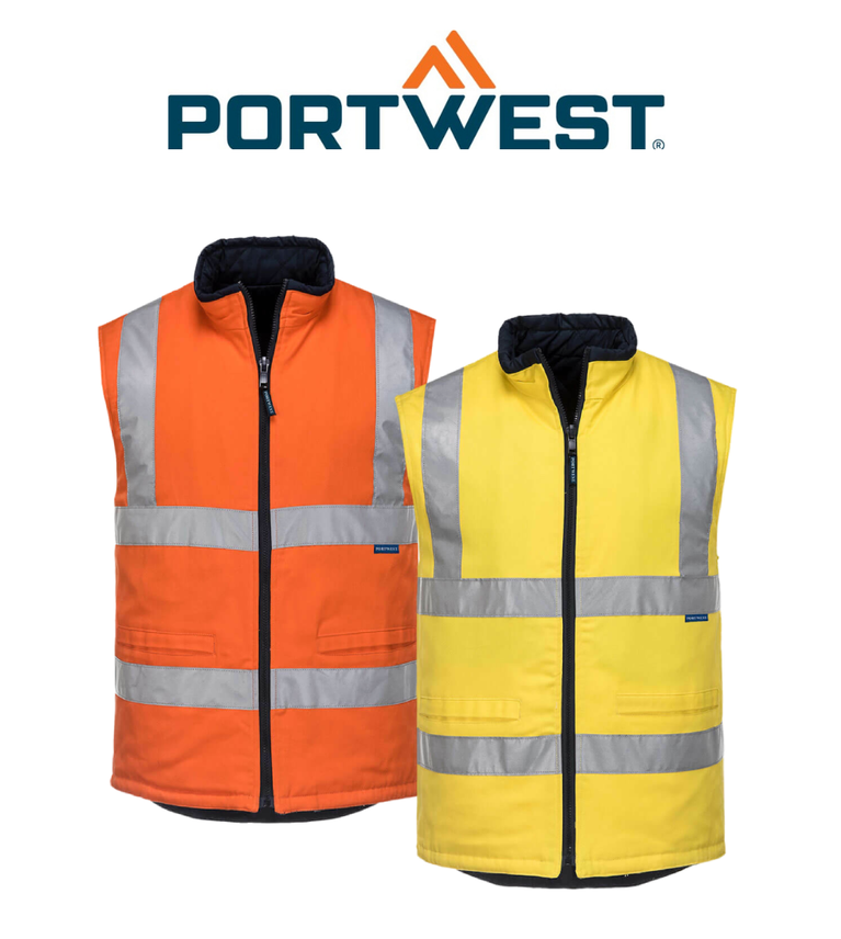 Portwest Men Hi-VisTex 100% Cotton Reversible Vest Reflective Safety Work MV278