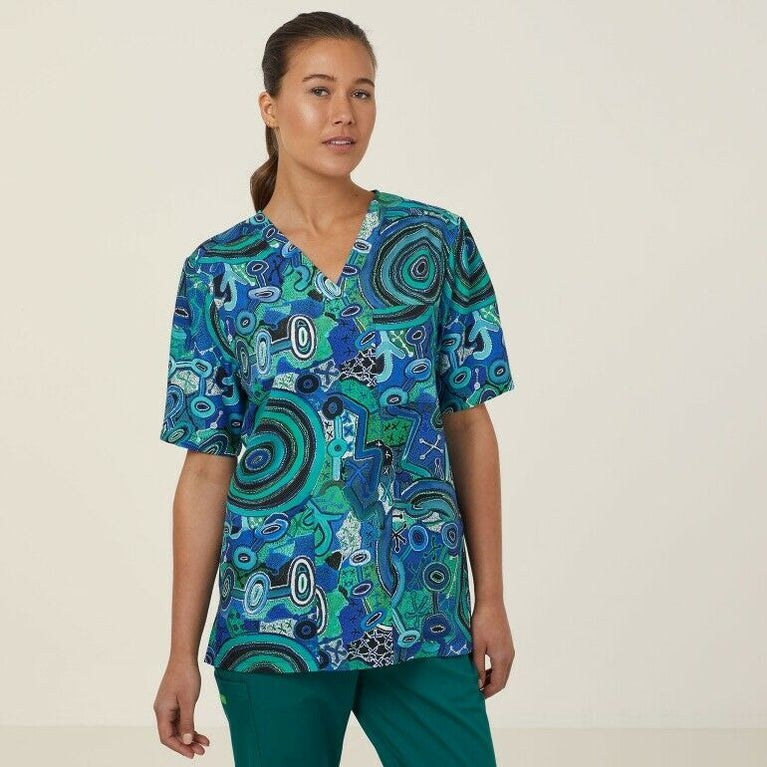 NNT Uniforms Unisex Warlu Indigenous Print Scrub Top V Neck Nurses Work CATRFR