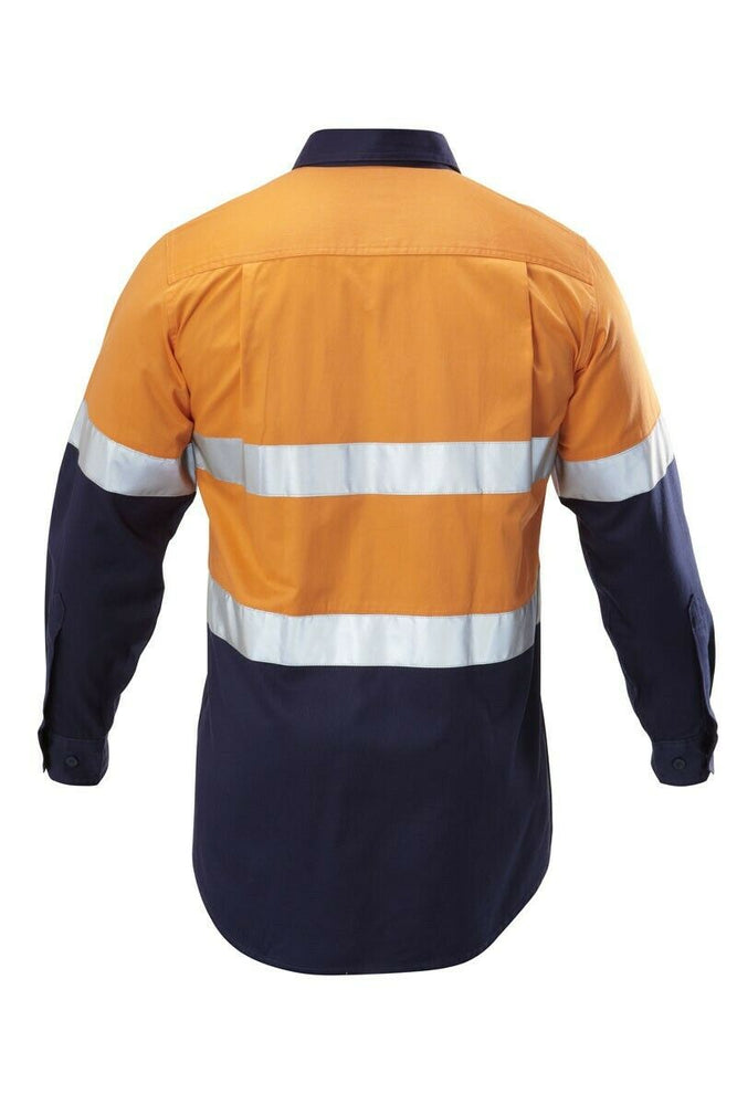 Hard Yakka Work Shirt Hi-Vis Taped Safety Long Sleeve Cotton Drill Y07990