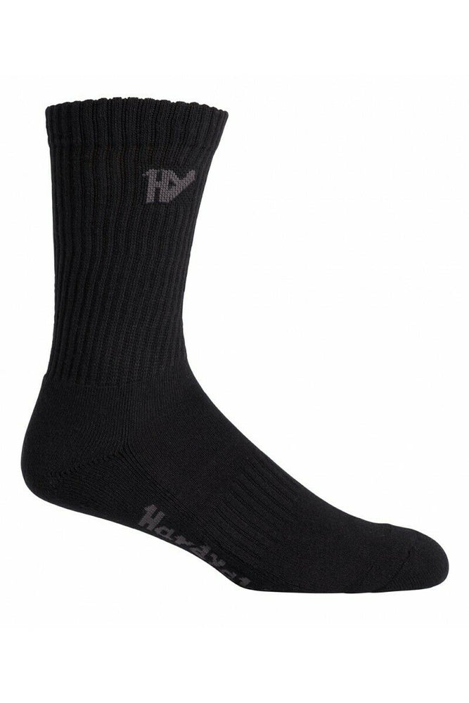 Hard Yakka Cotton Crew Work Socks 5 Pack Logo Athletic Padded Black Y20035