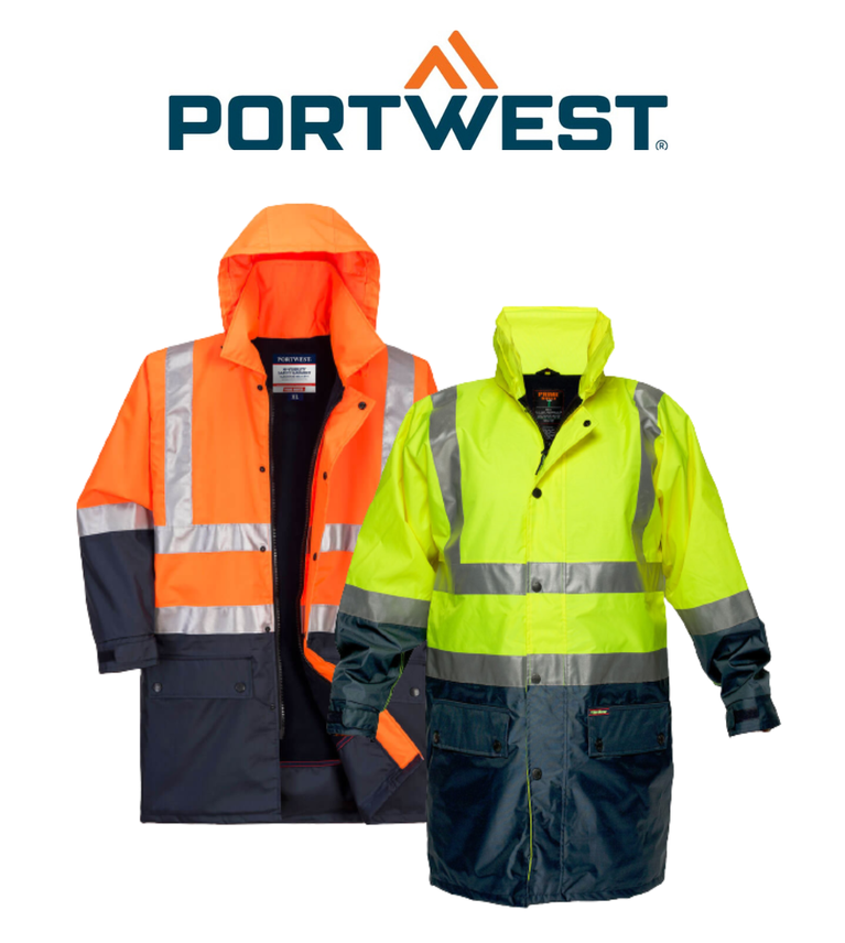 Portwest Fleece Lined Rain Jacket with Tape 2 Tone Reflective Work Safety MJ208