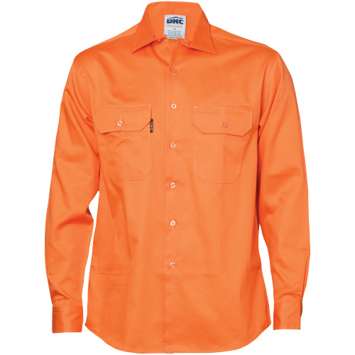 DNC Workwear Mens Cotton Drill Work Shirt Long Sleeve Flame Retardant 3202