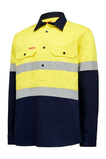 Hard Yakka Mens Core Hi-Vis Job Site Safety Tough Cotton Work Shirt Taped Y04615