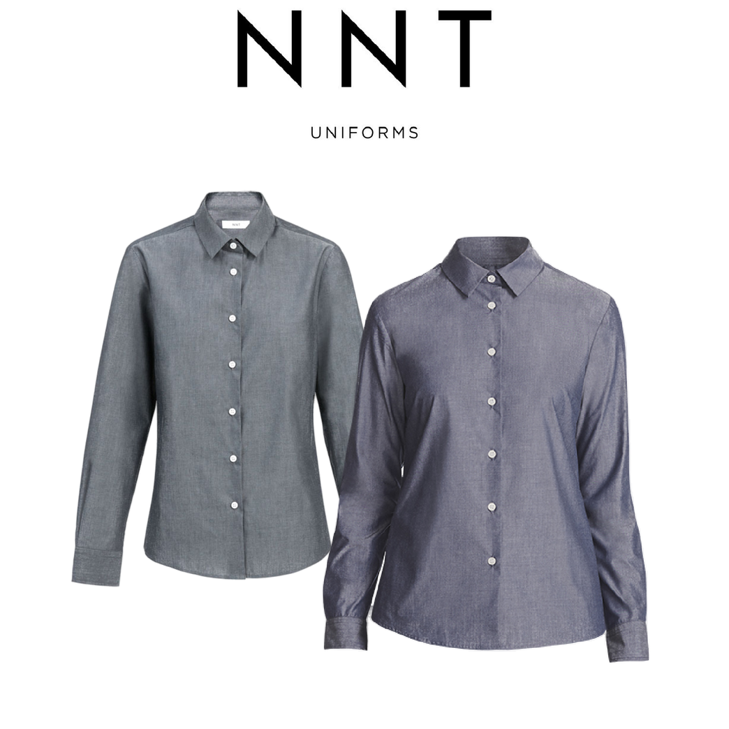 NNT Womens Chambray Long Sleeve Formal Shirt Comfy Straight Back Business CATU69