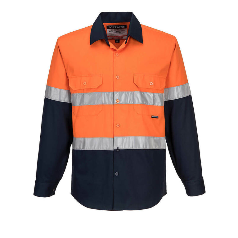 Portwest Mens Prime Mover Work Hi-Vis Two Tone Long Sleeve Shirt Taped MA101