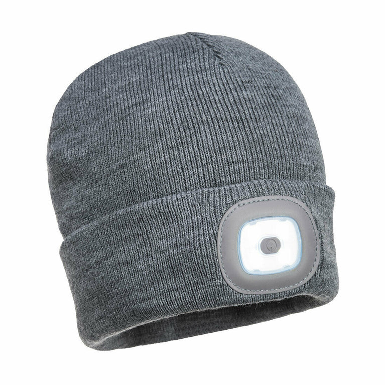 Portwest Mens Beanie Hat LED Head Light USB Rechargeable Warm Work Comfort B029