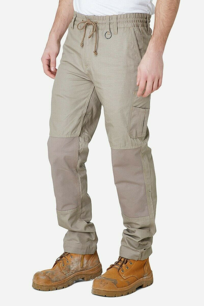 Mens Elwood Work Elastic Pants Cotton Canvas Tough Tradie Phone Pocket EWD104