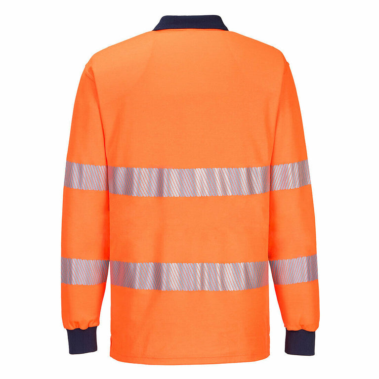 Portwest Mens Long Sleeve PW3 Hi-Vis Polo Shirt  Reflective Safety Workwear T186