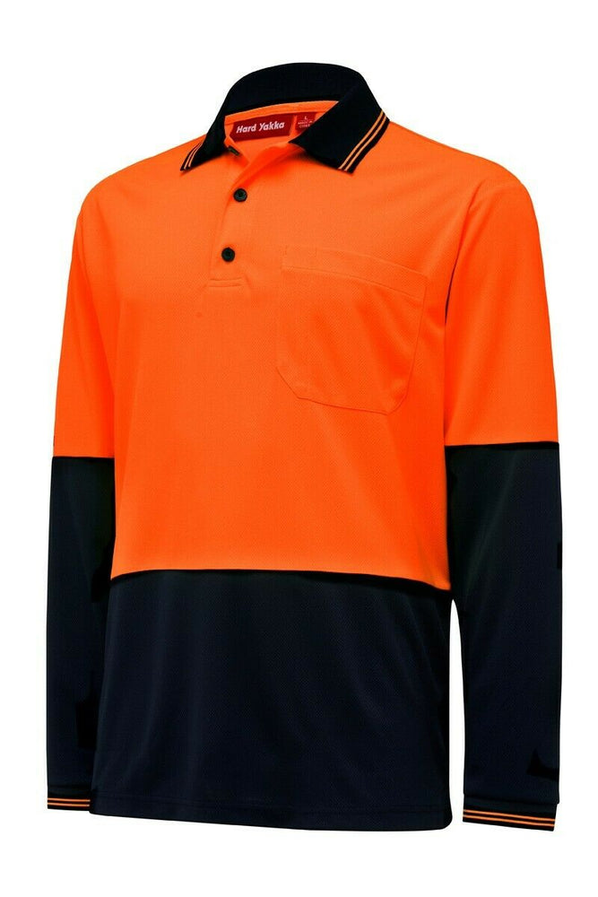 Hard Yakka Core Hi-Vis Cuffed Polo Work Shirt 2 Tone L/S Tradie Y19610