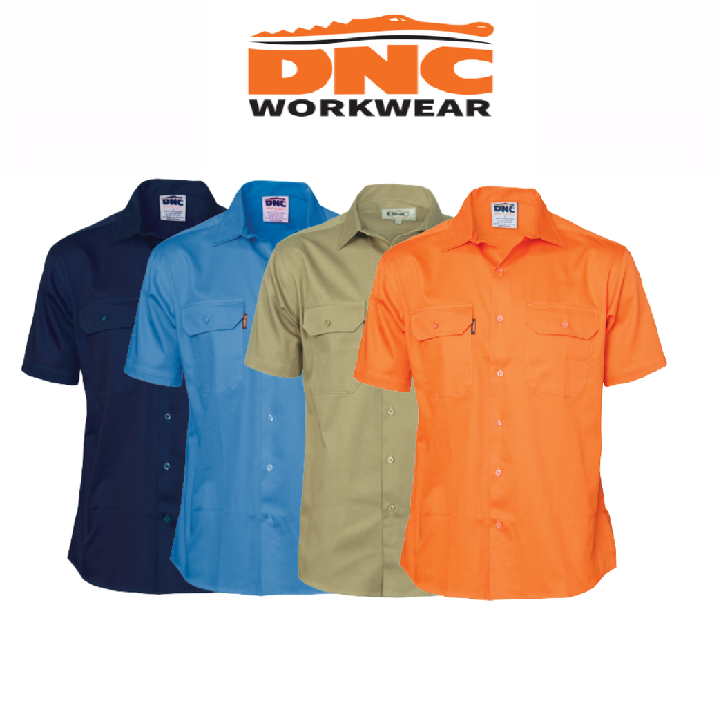 DNC Workwear Mens Cotton Drill Safety Shirt Short Sleeve Flame Retardant 3201