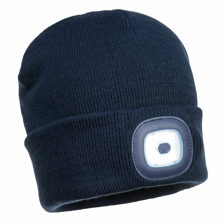 Portwest Mens Beanie Hat LED Head Light USB Rechargeable Warm Work Comfort B029