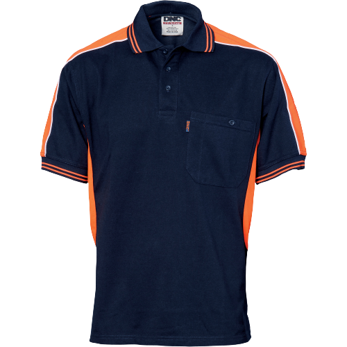 DNC Workwear Mens Polyester Cotton Panel Polo Shirt - Short Sleeve Casual 5214