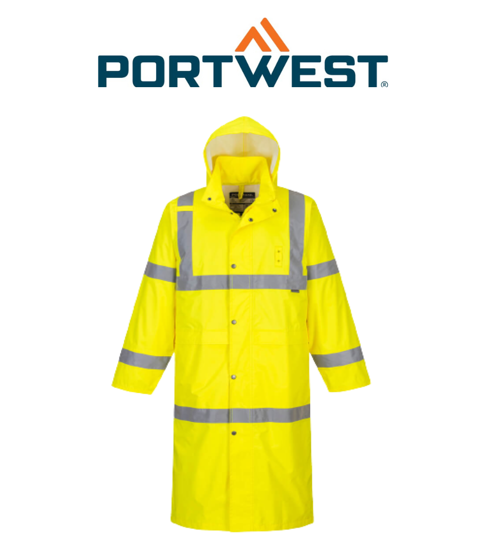 Portwest Hi-Vis Coat 122cm Waterproof Reflective Taped Work Safety H445