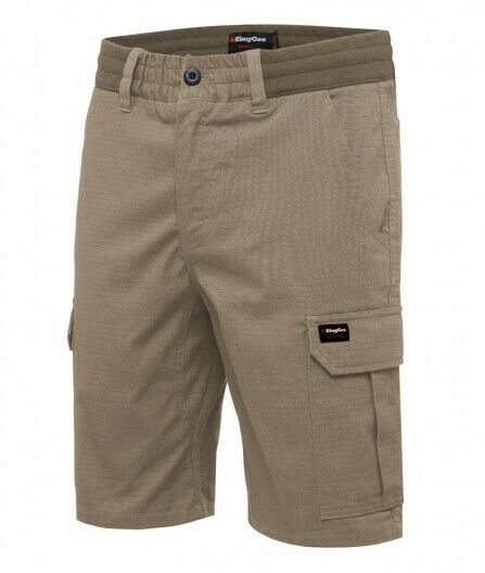 KingGee Shorts Mens Rib Comfort Waist Short Comfort Cargo Stretch Ripstop K17007