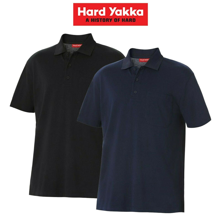 Mens Hard Yakka Plain Cotton Pique Polo Short Sleeve Work Shirt Top Y11306