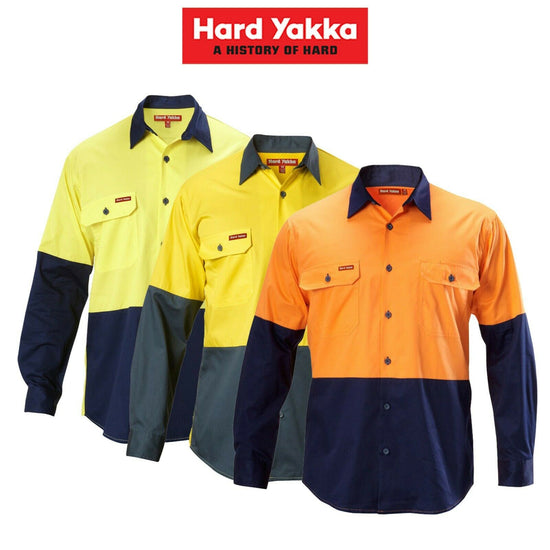 Hard Yakka Koolgear Hi-Vis Long Sleeve Work Shirt Vented Lightweight Y07558