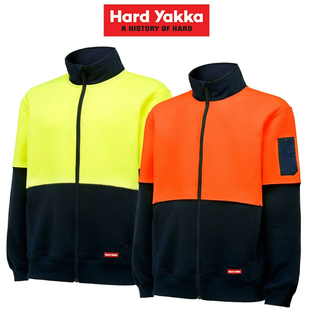 Hard Yakka Hi-Vis Jacket Zip Brushed Fleece Warm Work Day Safety Y06765