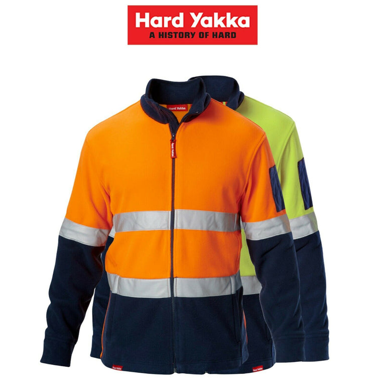 Hard Yakka Hi-Vis Jacket Zip Brushed Fleece Taped Work Day or Night Y06755