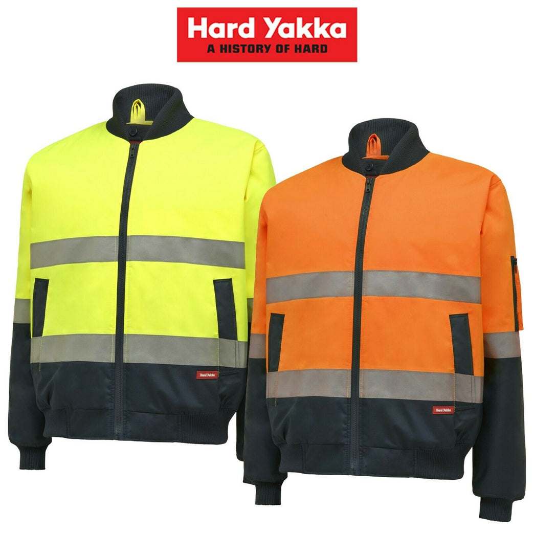 Hard Yakka Bomber Jacket Taped Hi-Vis 2 Tone Work Quilted Waterproof Y06675