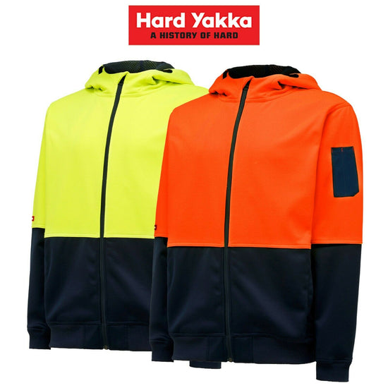 Hard Yakka Brushed Fleece Hoodie Jumper Winter Hi-Vis Safety Zip Y19320