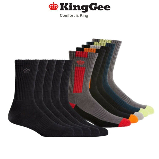 KingGee Crew Cotton Work Socks 5 Pack Padded Footbed Workwear K09035