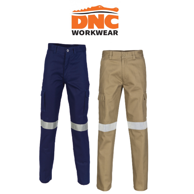 DNC Workwear Mens Cotton Drill Cargo Pants Hi-Vis Flame Retardant Work 3319