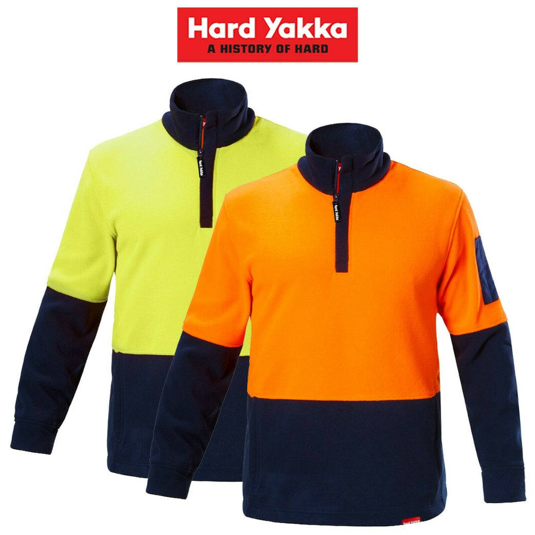 Hard Yakka Work Jumper Hi-Vis 2 Tone Brushed Fleece 1/4 Zip Winter Y19330