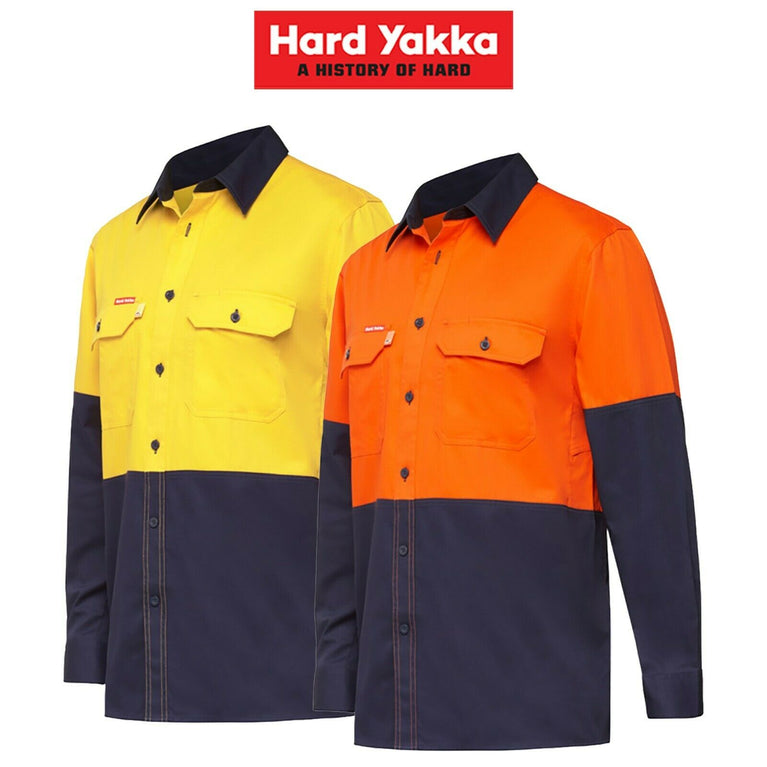 Hard Yakka Long Sleeve Work Shirt Hi-Vis Cotton KoolGear Summer Vent Y07730